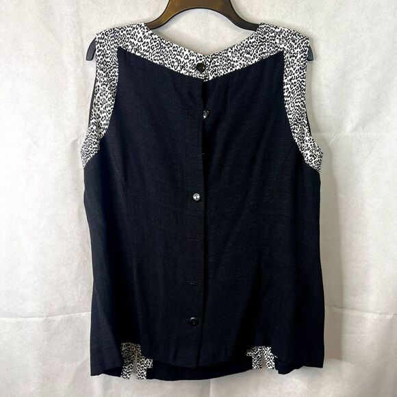 Dawn Joy II Leopard Trim Vintage Black Tank Blouse Size 18W - Picture 2 of 7